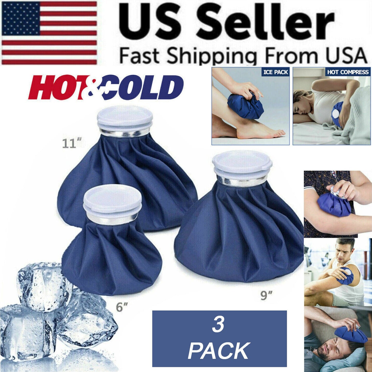 3-Pack Reusable Ice Bags – Cold Relief for Outdoor Sports & Camping Injuries