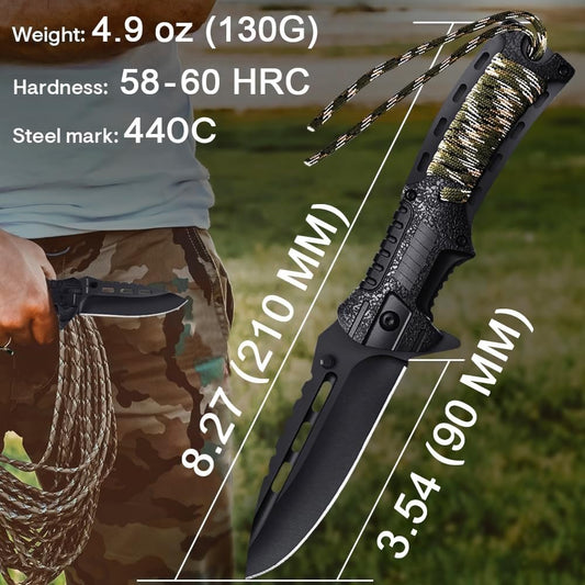 Tactical Folding Knife with Paracord, Whistle & Fire Starter – Outdoor Survival Gear
