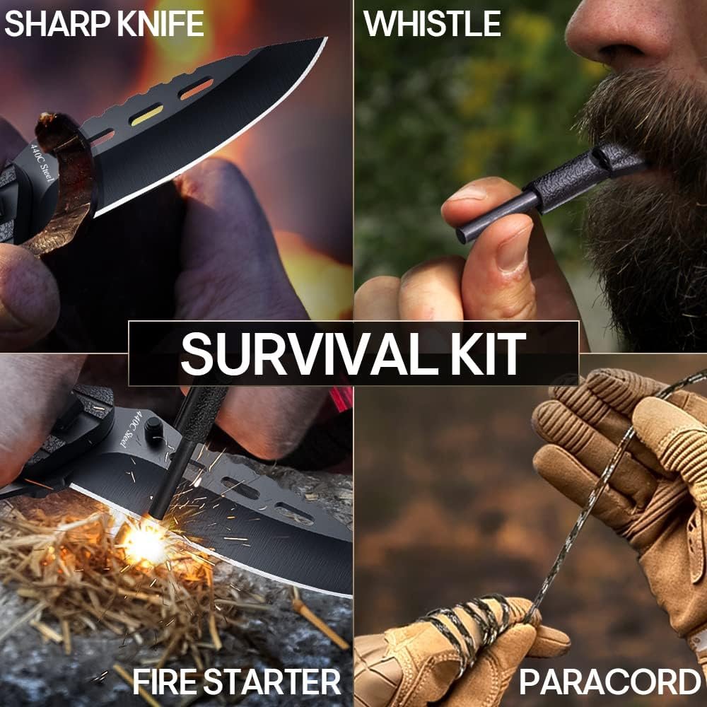 Tactical Folding Knife with Paracord, Whistle & Fire Starter – Outdoor Survival Gear