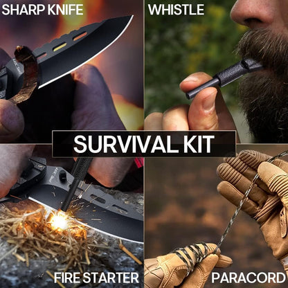 Tactical Folding Knife with Paracord, Whistle & Fire Starter – Outdoor Survival Gear