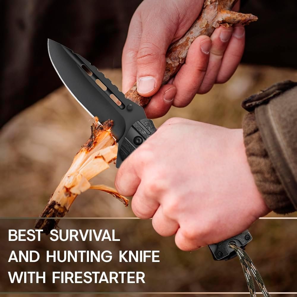 Tactical Folding Knife with Paracord, Whistle & Fire Starter – Outdoor Survival Gear